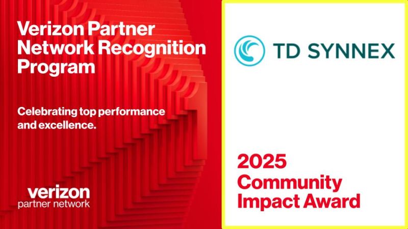TD SYNNEX North America receives Verizon Partner Network Community Impact Award for North America.
